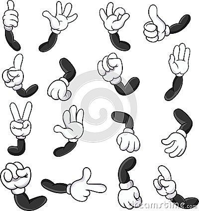 Cartoon gloved hands with different gestures Vector Illustration