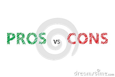 Pros and cons assessment analysis red left green right word text on empty transparent background Vector Illustration