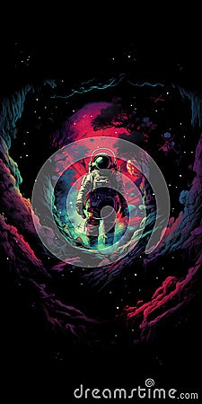 print ready a detailed vector illustration astronaut lost in galaxy, t-shirt design, Vector Illustration