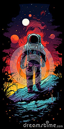 print ready a detailed vector illustration astronaut lost in galaxy, t-shirt design, Vector Illustration