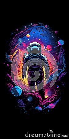 print ready a detailed vector illustration astronaut lost in galaxy, t-shirt design, Vector Illustration