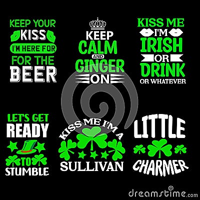 Print Ready Editable St Patrick s Day T Shirt Design Bundle Vector Illustration