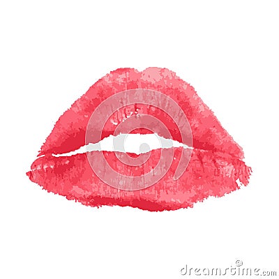 Print of red lips. Isolated on white. Vector illustration. Vector Illustration