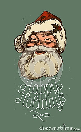 Santa Happy holidays laughing head Vector Illustration