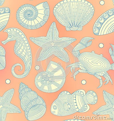 Seamless pattern with marine inhabitants Vector Illustration