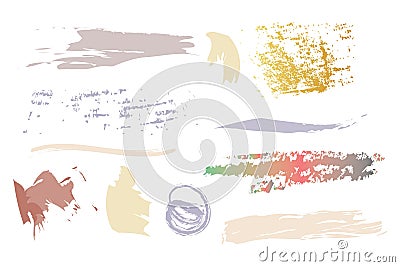 Set of colorful stains and strokes, circles and banners isolated on white background. Vector Illustration