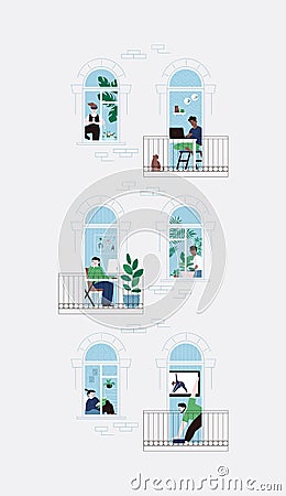 people staying home Vector Illustration