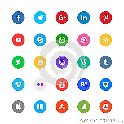 Social media colorful icons communication set Vector Illustration