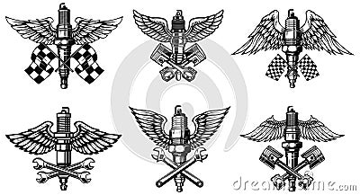 Set of winged motorcycle Vector Illustration