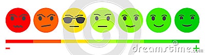 Seven Color Faces Feedback/Mood. Set seven faces scale - sad neutral smile - isolated vector illustration. Vector Illustration
