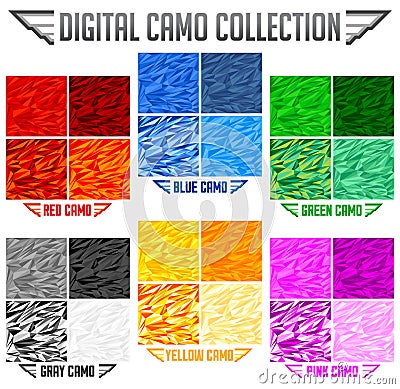 Color Camo Seamless Vector Camouflage collection, Pattern Set Vector Illustration