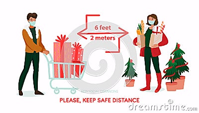 Social Distancing info banner for public place Vector Illustration