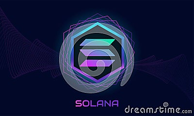 SOL or Solana token cryptocurrency digital coin. Vector Illustration