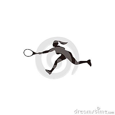 sport woman run and swing his tennis racket horizontally to reach the ball silhouette - tennis athlete run and forehand swing cart Vector Illustration