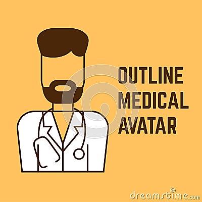 A square vector image with the outline medical avatar of a doctor. A vector template for the medical poster or flyer Vector Illustration