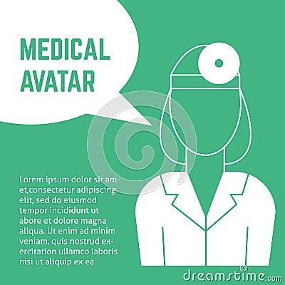 PrintA square vector image with the outline medical avatar of a woman doctor with glasses and a balloon. A vector template for the Vector Illustration