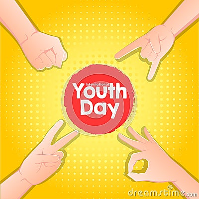 Stock vector international youth day,12 August. hands up on yellow background Vector Illustration