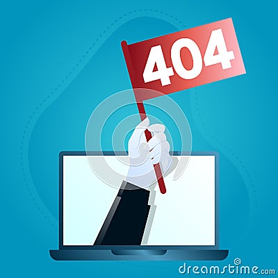 stock vector page not found template with human hand came out from a laptop bring message. Vector Illustration