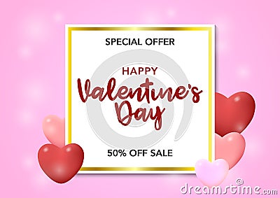 Stock vector sale banner valentine`s day with heart shaped Vector Illustration