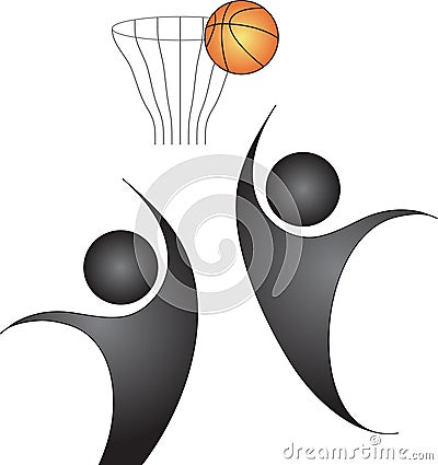 Stylised basketball palyers with ball and net Stock Photo