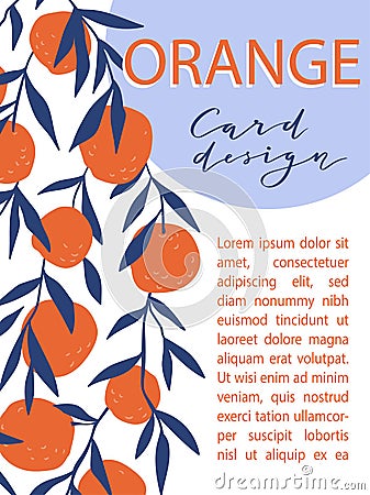 Tropic background design. Composition with oranges and leaves. Vector universal card with place for text Vector Illustration