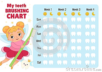 Teeth brushing chart. Vector Illustration