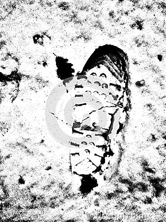 Print Texture. footprints human shoes silhouette in snow . Stock Photo