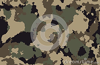 Print texture seamless camouflage green khaki black Vector Illustration