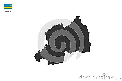 Rwanda black shadow map vector on white background and country flag icon left corner Vector Illustration