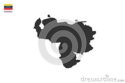 Venezuela black shadow map vector on white background and country flag icon left corner Vector Illustration