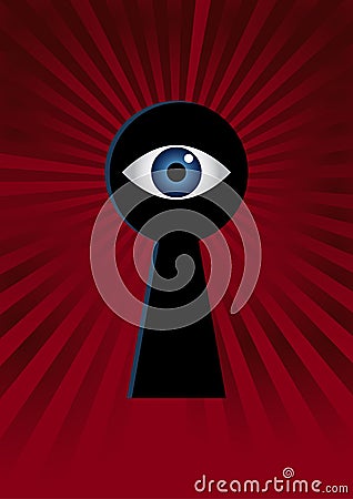 Eye in keyhole. Big Brother concept. Watching you spy surveillance and personal data. Vector illustration. Vector Illustration