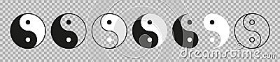 Yin yang symbol. Ying yan icon. Taoism sign. Yinyang symbol. Balance and harmony. Logo of meditation, karma, buddhism and japan. Vector Illustration