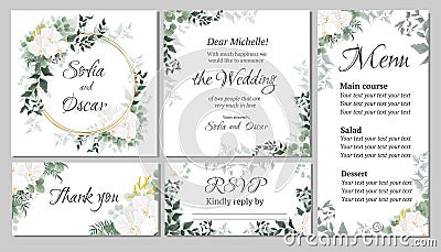 Vector floral pattern for wedding invitations, thank you, rsvp, menu. Stock Photo