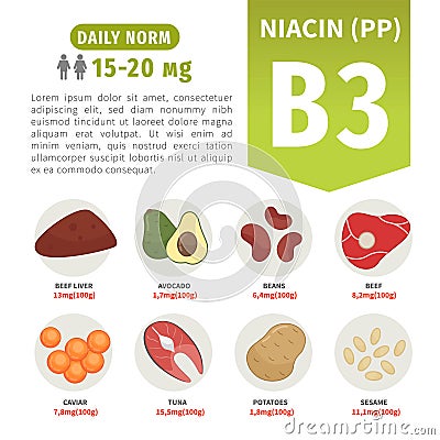 Vector poster products with vitamin B3. Vector Illustration