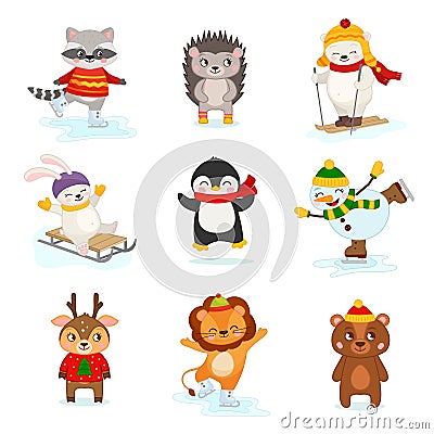 Vector set of cute winter characters. Vector Illustration