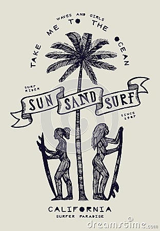 Sun sand surf Vector Illustration
