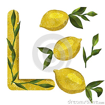 Print with watercolor lemons Stock Photo