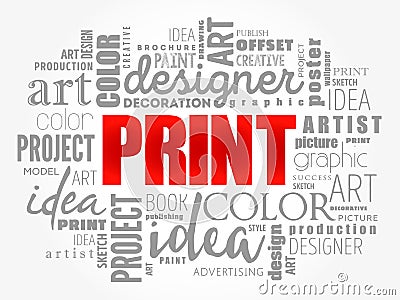 PRINT word cloud, creative concept Stock Photo