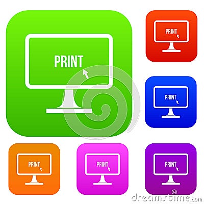 Print word on a computer monitor set collection Vector Illustration