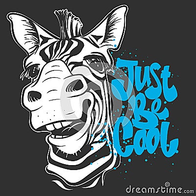 Print with zebra images and text, t-shirt design Vector Illustration