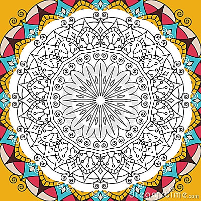 Printable antistress coloring book page for adults - mandala design, activity to older children and relax adult. vector Vector Illustration