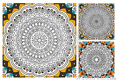 Printable antistress coloring book page for adults - mandala design Vector Illustration