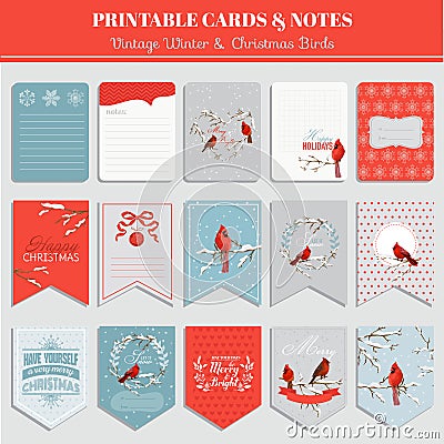 Printable Cards, Tags and Labels - Christmas Theme Vector Illustration