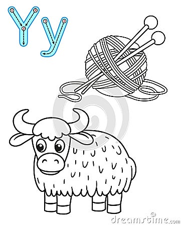 Printable coloring page for kindergarten and preschool. Card for study English. Vector coloring book alphabet. Letter A. Anchor, Vector Illustration