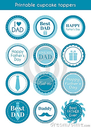 Printable cupcake toppers for father's day Vector Illustration