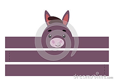 Printable donkey paper crown. Party headband die cut template for birthday, christmas, baby shower. Fun accessory for Vector Illustration