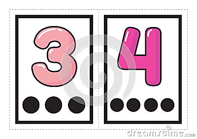 Printable flash card collection for numbers with the corresponding number of dots arranged in groups for preschool / kindergarten Vector Illustration