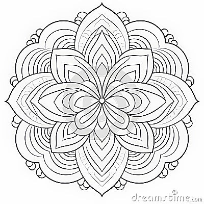 Sketchy Flower Mandala With White Lines And Black Stripes Stock Photo