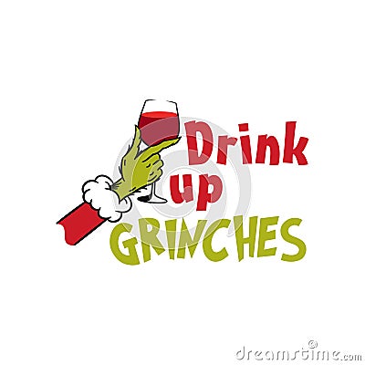 Grinch cheers hand Christmas T-shirt Clipart Vector Illustration