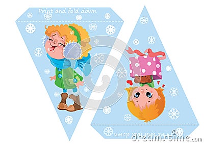 Printable template flags. Banner Baby Shower, Birthday, New Year or Christmas Party with cute girls and snowflakes Stock Photo